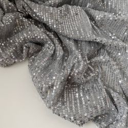 Пайетки на сетке серебро на сером